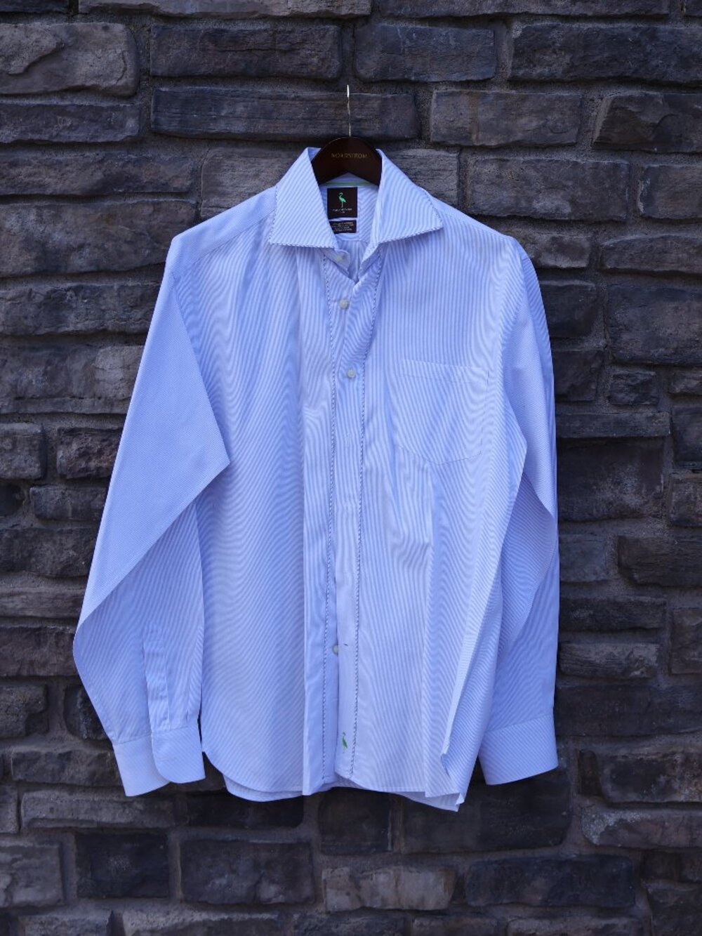 TailorByrd Men’s White Light Blue Fine-Stripe Button-Up Shirt L
